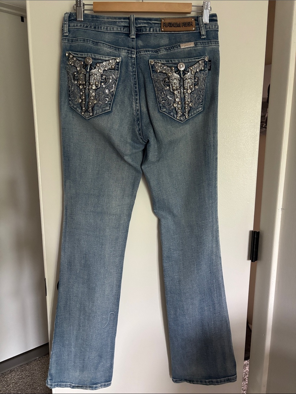 Frankie B. Light Blue Embellished Wide-Leg Jeans